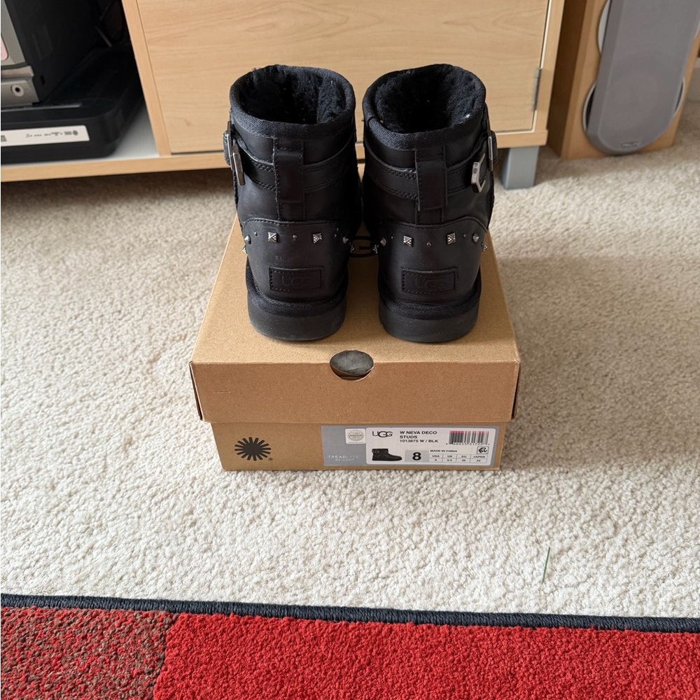 UGG Black Leather Ankle Boots